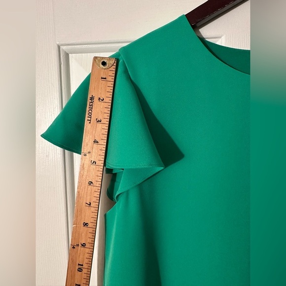 MILLY Women's 6 Solid Green Short Ruffle Sleeve Mini Shift Dress Pockets CLEAN2 - Picture 13 of 14